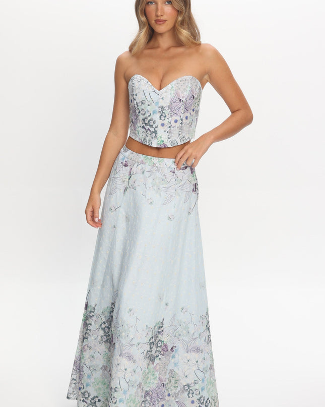 Blue Embroidered Maxi Skirt
