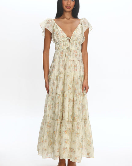 Floral Ruffle Shoulder Maxi Dress