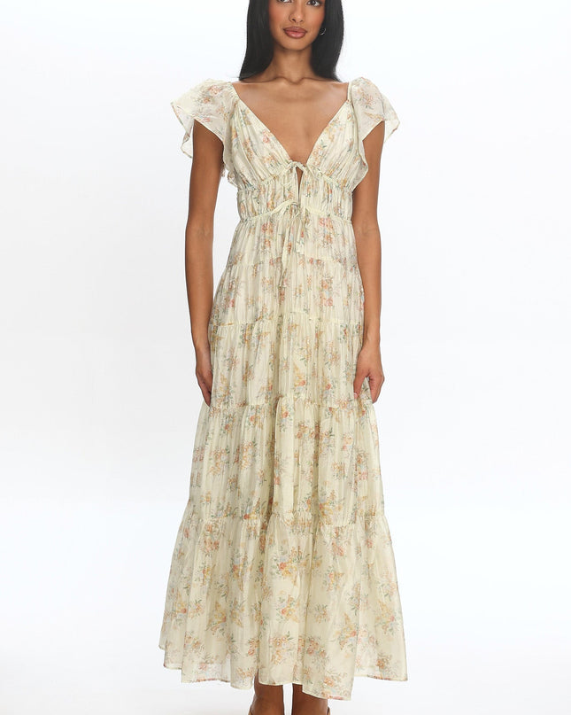 Floral Ruffle Shoulder Maxi Dress