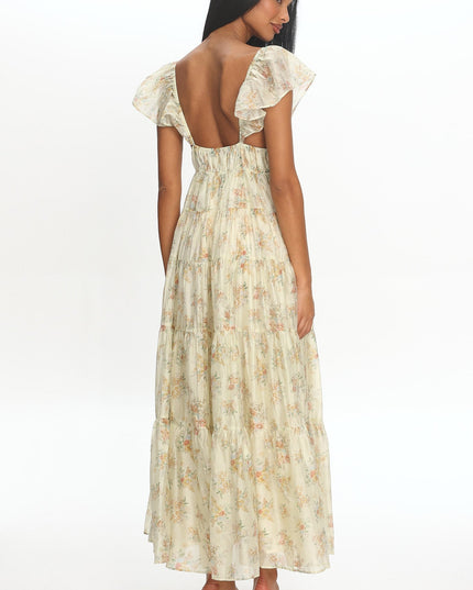 Floral Ruffle Shoulder Maxi Dress