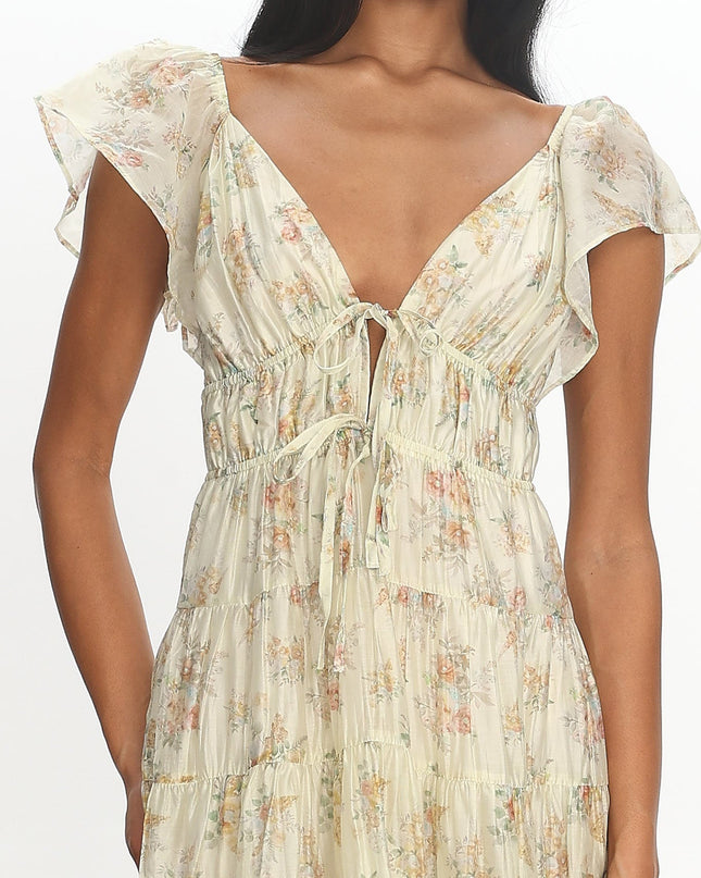 Floral Ruffle Shoulder Maxi Dress