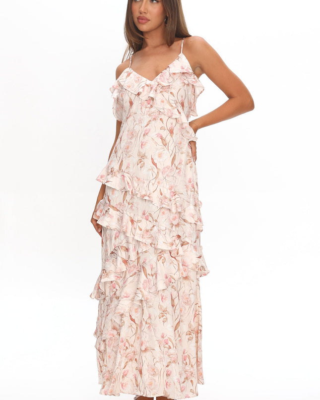 Blush Ruffle Trim Maxi Dress Floral