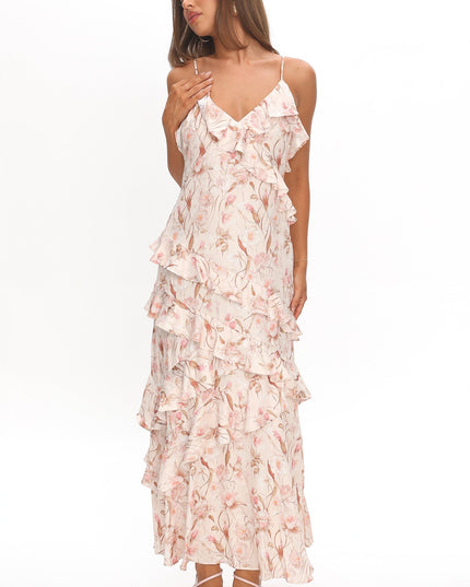 Blush Ruffle Trim Maxi Dress Floral