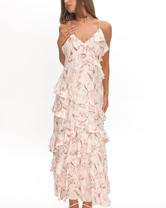 Blush Ruffle Trim Maxi Dress Floral