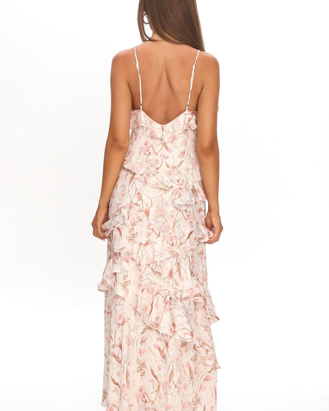 Blush Ruffle Trim Maxi Dress Floral