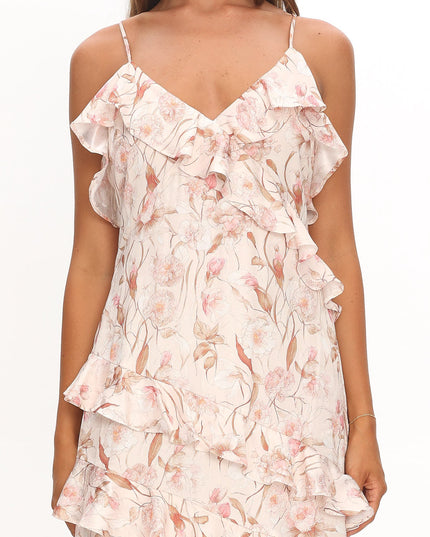 Blush Ruffle Trim Maxi Dress Floral