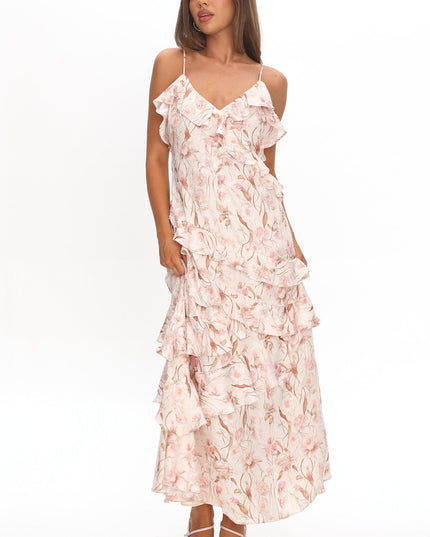 Blush Ruffle Trim Maxi Dress Floral