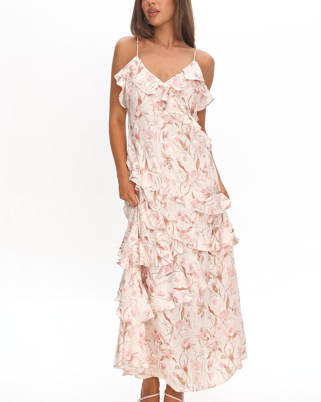 Blush Ruffle Trim Maxi Dress Floral
