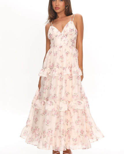Blush Frill Trim Maxi Dress Floral