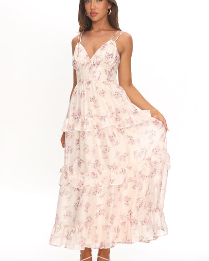 Blush Frill Trim Maxi Dress Floral