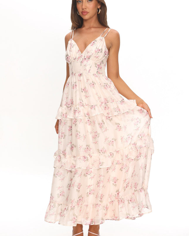 Blush Frill Trim Maxi Dress Floral