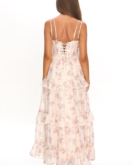 Blush Frill Trim Maxi Dress Floral