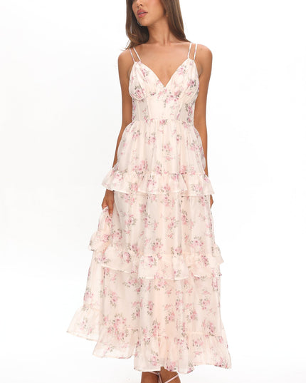 Blush Frill Trim Maxi Dress Floral