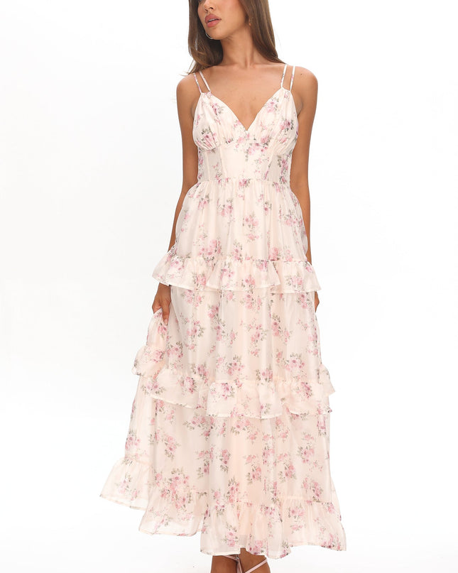 Blush Frill Trim Maxi Dress Floral