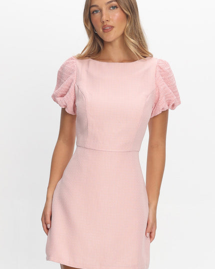 Pink Puff Sleeve Mini Dress