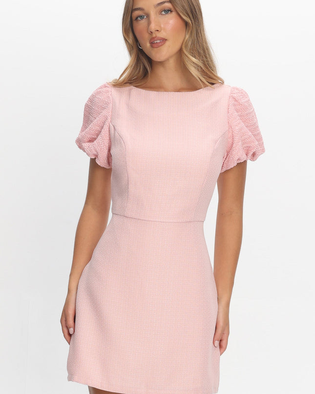 Pink Puff Sleeve Mini Dress