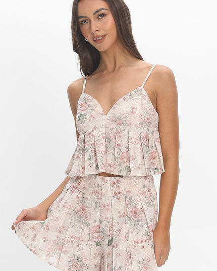 Floral Pleat Top Red