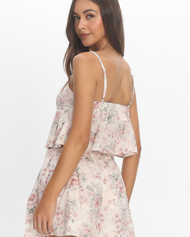 Floral Pleat Top Red