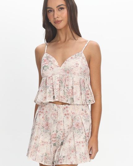 Floral Pleat Top Red