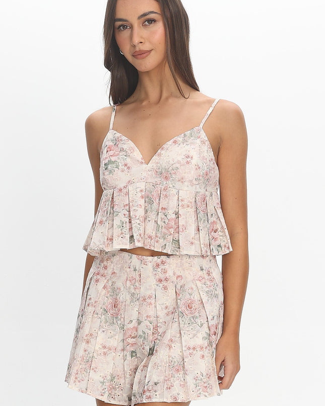 Floral Pleat Top Red