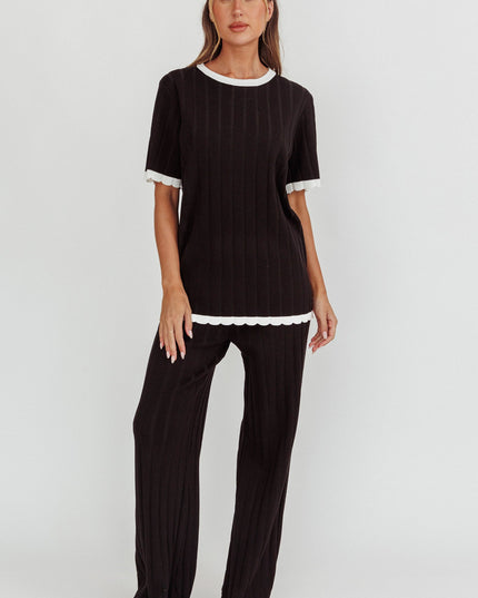 Black Contrast Trim Ribbed Knit Pants