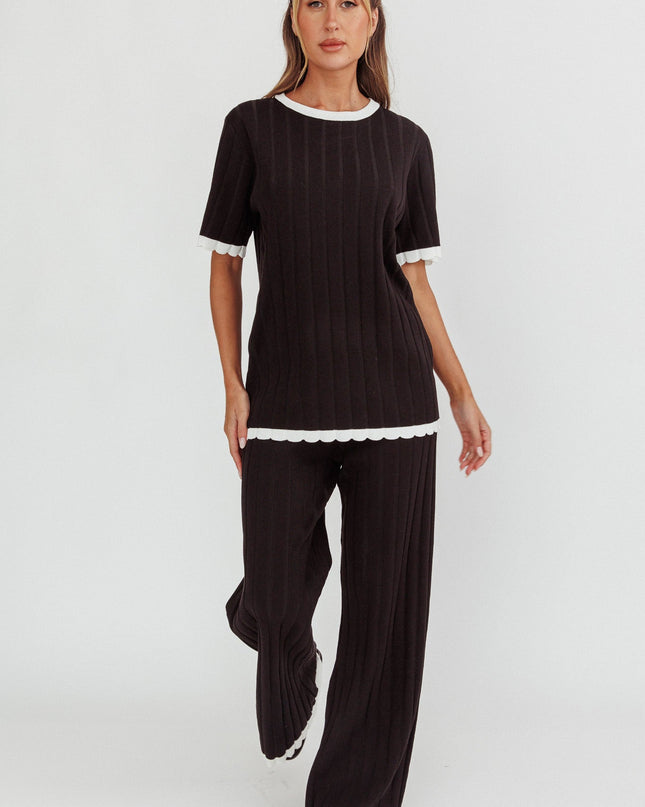 Black Contrast Trim Ribbed Knit Pants