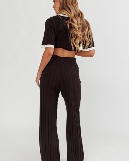 Black Contrast Trim Ribbed Knit Pants