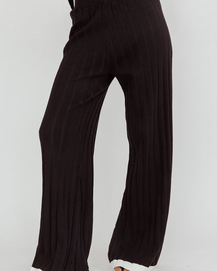 Black Contrast Trim Ribbed Knit Pants