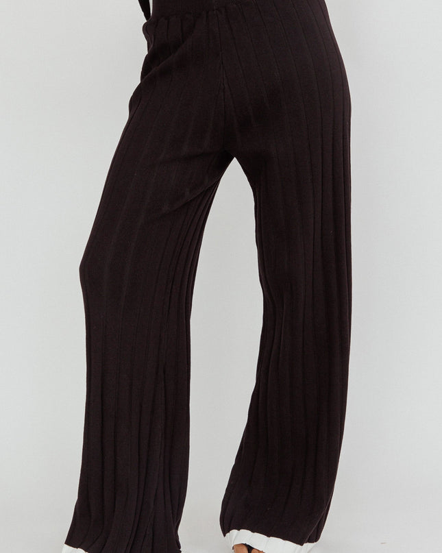 Black Contrast Trim Ribbed Knit Pants
