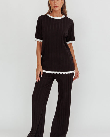 Black Contrast Trim Ribbed Knit Pants
