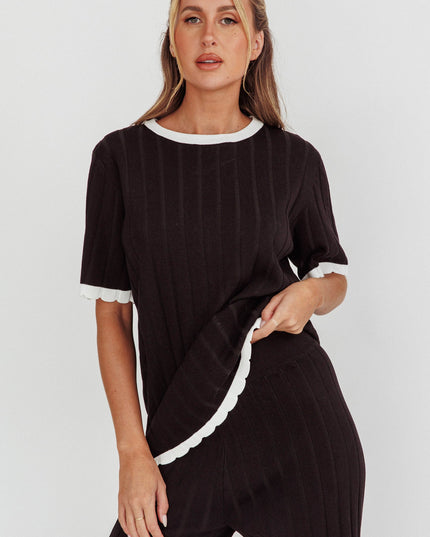 Black Contrast Trim Ribbed Knit Top