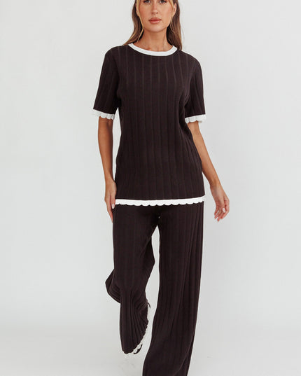 Black Contrast Trim Ribbed Knit Top