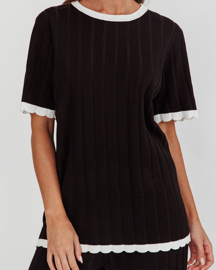 Black Contrast Trim Ribbed Knit Top