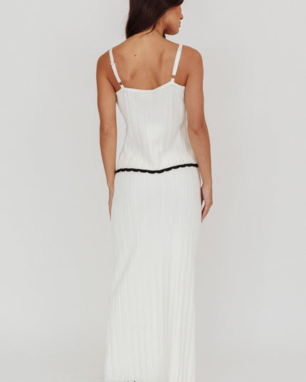 White Contrast Trim Ribbed Maxi Skirt