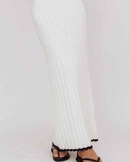 White Contrast Trim Ribbed Maxi Skirt