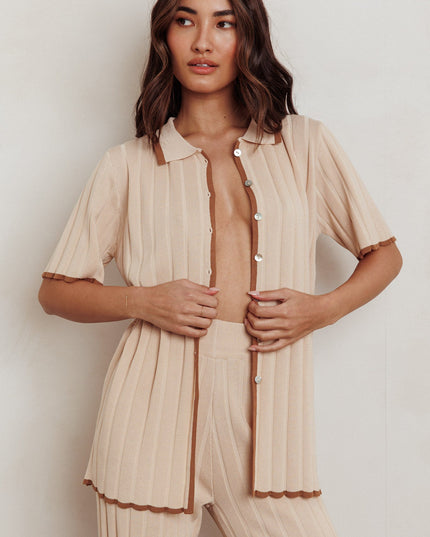 Beige Ribbed Buttoned Shirt