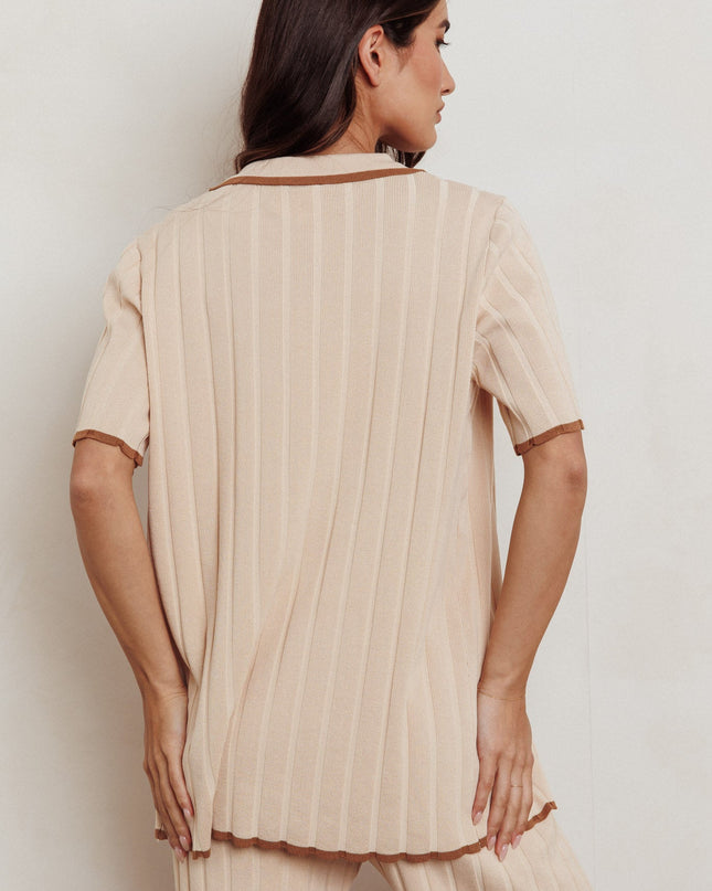Beige Ribbed Buttoned Shirt