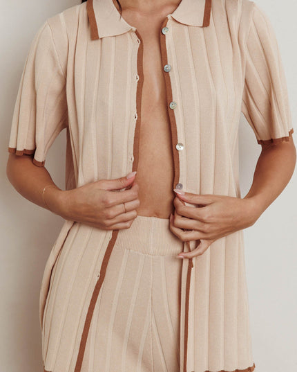 Beige Ribbed Buttoned Shirt