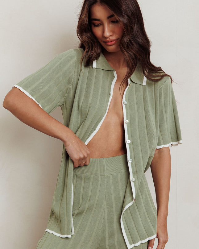 Sage Ribbed Buttoned Shirt