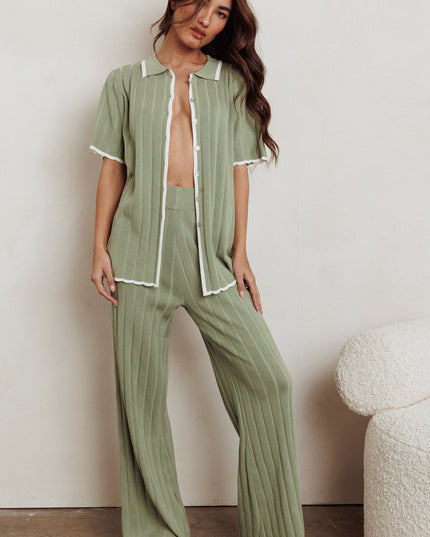 Sage Ribbed Buttoned Shirt
