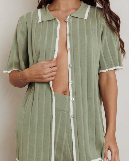 Sage Ribbed Buttoned Shirt
