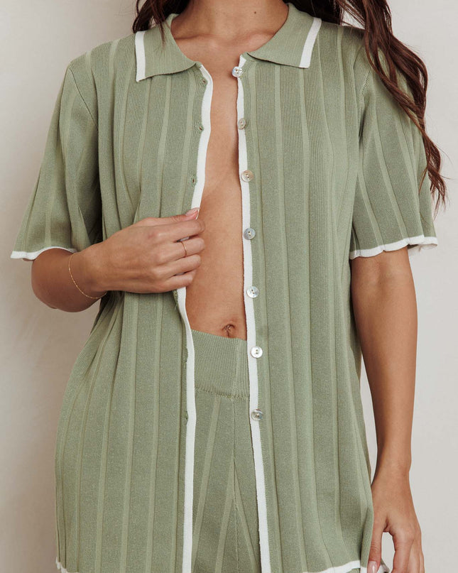 Sage Ribbed Buttoned Shirt
