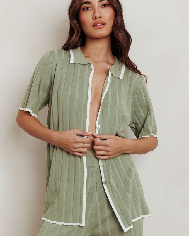 Sage Ribbed Buttoned Shirt