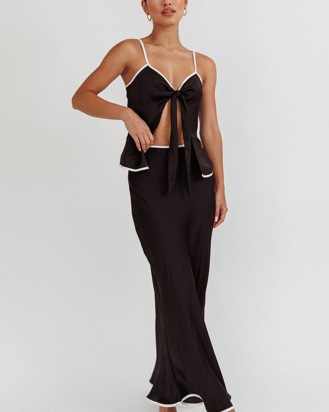 Black One Contrast Trim Maxi Skirt