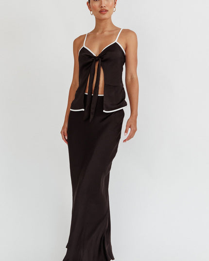 Black One Contrast Trim Maxi Skirt
