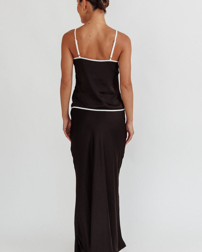 Black One Contrast Trim Maxi Skirt
