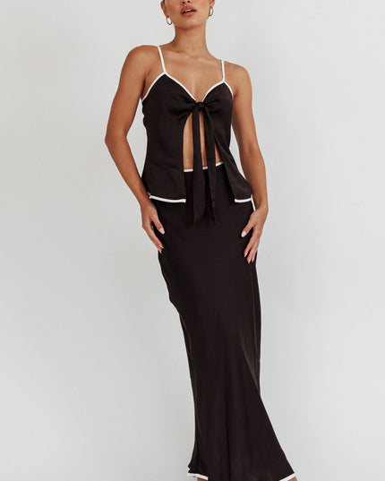 Black One Contrast Trim Maxi Skirt