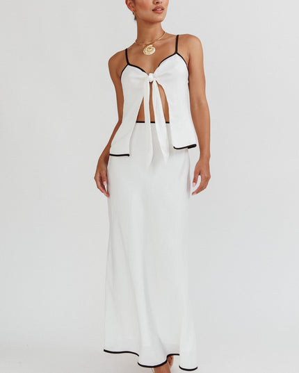 White One Contrast Trim Maxi Skirt