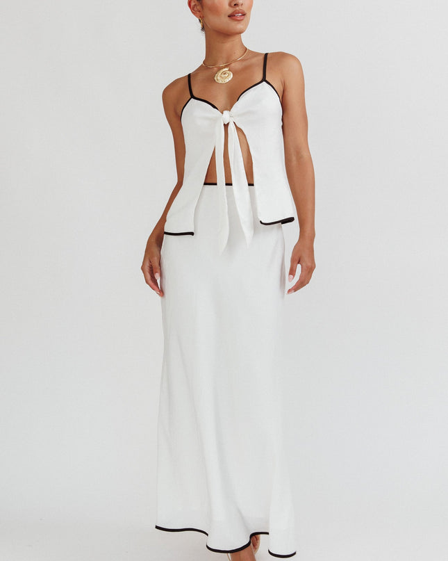 White One Contrast Trim Maxi Skirt