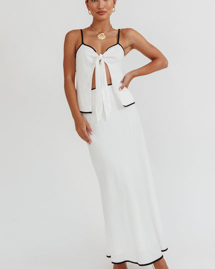 White One Contrast Trim Maxi Skirt